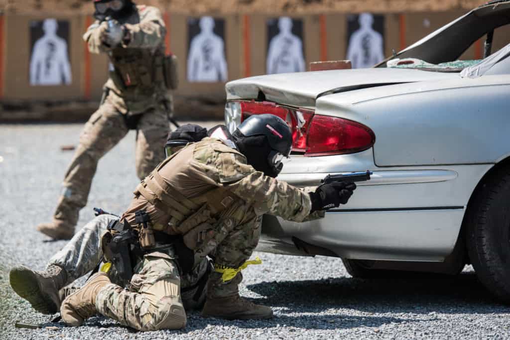 Simunition gear in use for vehicle defense training