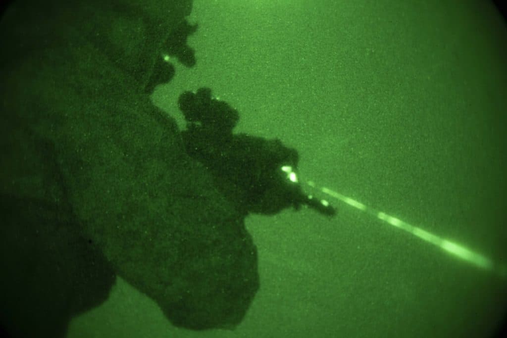 AN/PEQ-16B MIPIM IR laser in use at night